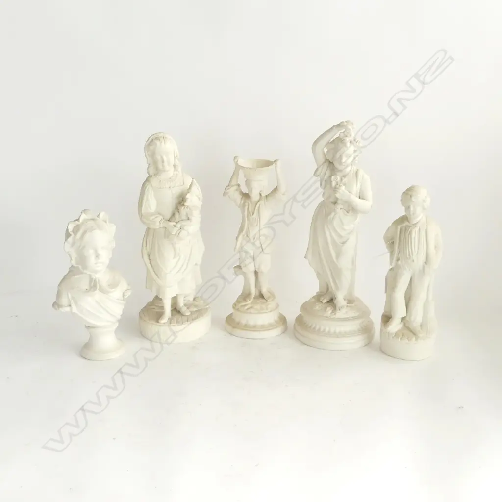 5 PARIAN WARE FIGURES H.350mm (GIRL W. PUNCH DOLL FAULTED) Image 1++