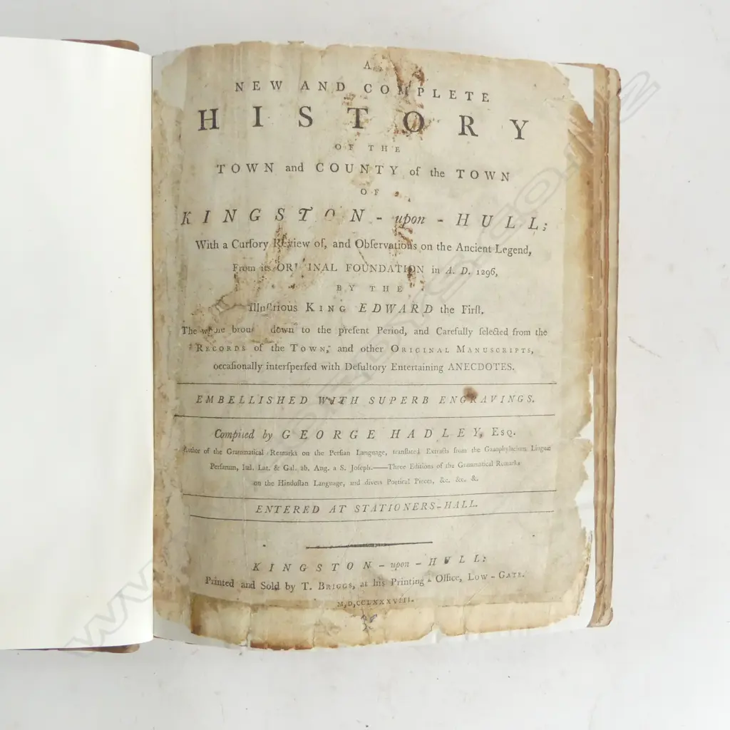 ANTIQUE BOOK; HISTORY OF KINGSTON-UPON-HILL 1788  Image 1++