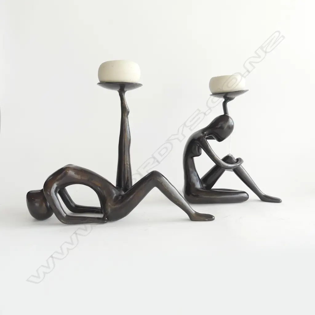 2 BRONZE FIGURAL CANDLEHOLDERS (FAULTS TO CERAMIC) H210MM Image 1++