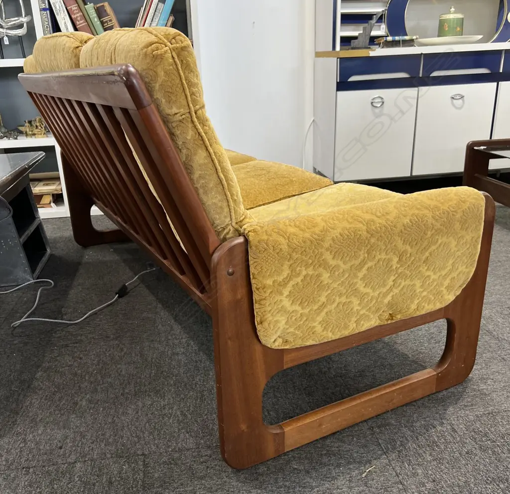DON 3 SEATER SETTEE 1070's unusually with original upholstery in pretty good condition Image 1++