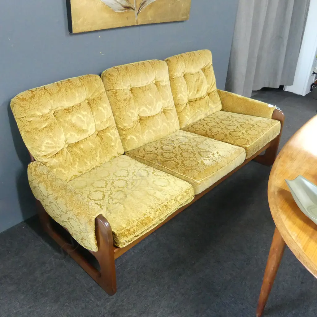 DON 3 SEATER SETTEE 1070's unusually with original upholstery in pretty good condition Image 1++