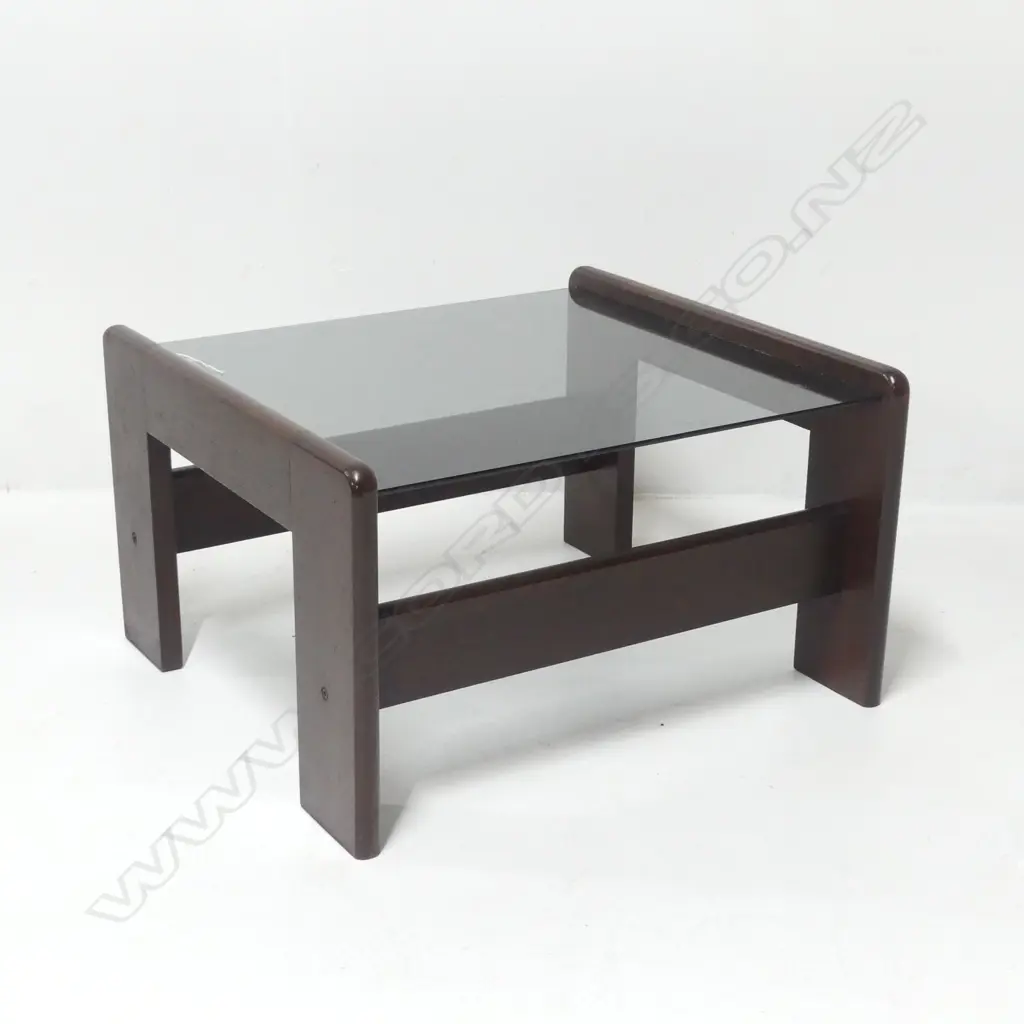 DON? MAHOGANY SIDE TABLE with smoky glass top c1980's Image 1++