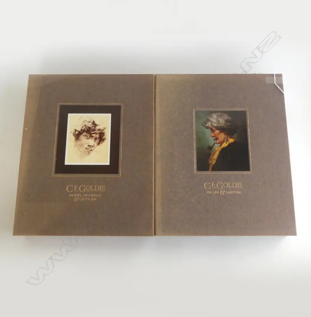 PR CASED GOLDIE BOOKS; 'HIS LIFE & PAINTING', 'DRAWINGS & CRITICISM' fading to cases Image 1++