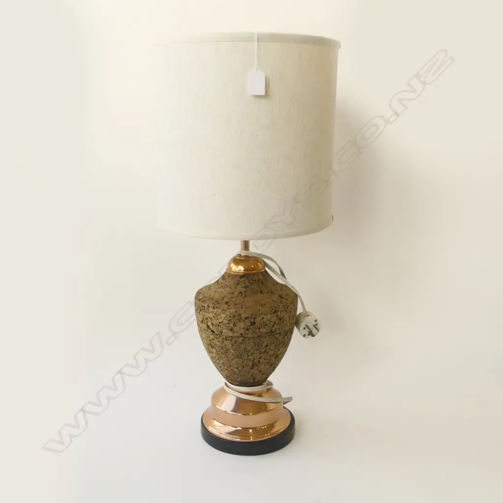 1970's NZ MADE CORK LAMP with shade possibly Crichton H.690mm Image 1++