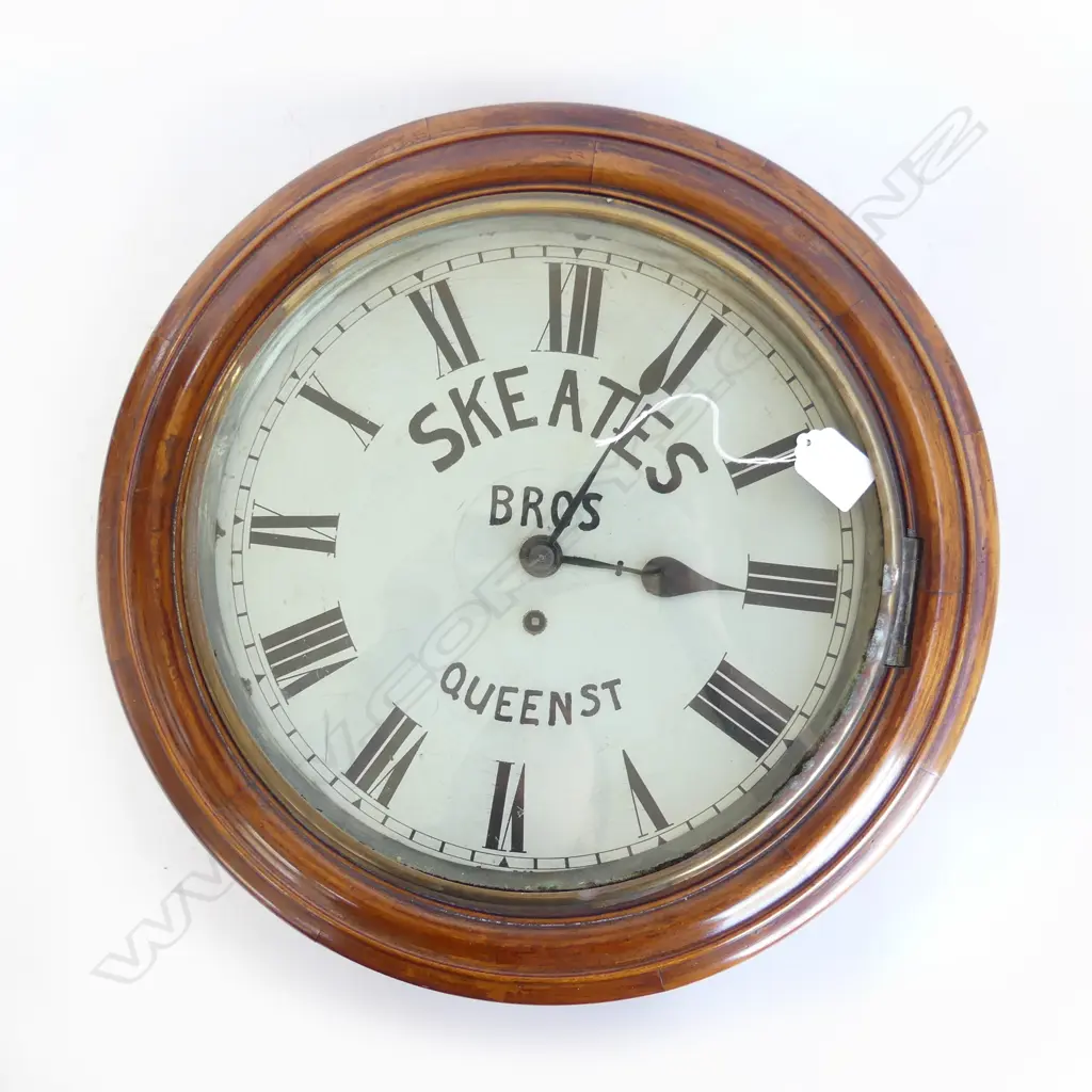 19thC FUSEE CHAIN DRIVE WALL CLOCK the dial named 'SKEATES BROS. QUEEN ST'. Dia.410mm Image 1++