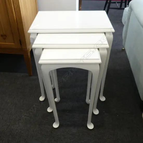 3 WHITE PAINTED NESTING TABLES 510x340x610mm