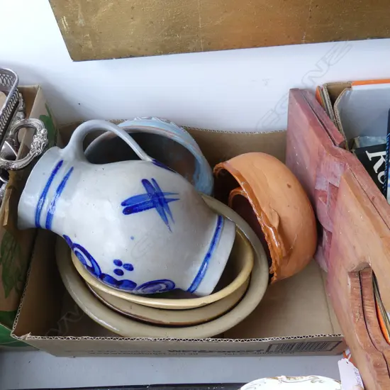 ASST. EARTHWARE CASSEROLE DISHES, SALT GLAZED JUG