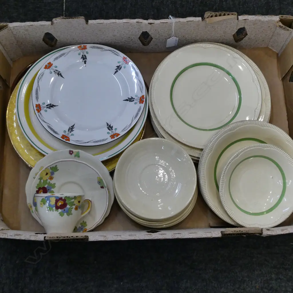 CLARICE CLIFF PART DINNER SET, EARLY CROWN LYNN SAUCERS, SHELLEY PLATE ETC Image 1++