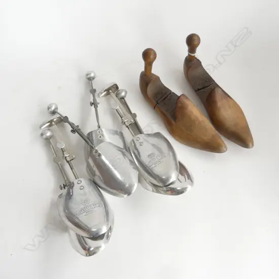 4 PRS SHOE LASTS; 3 METAL, 1 WOODEN