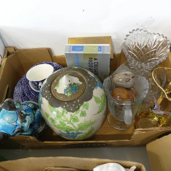 ASST. ITEMS; CRYSTAL, BURLEIGH WARE, CLOCK ETC