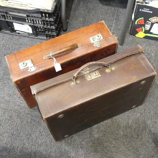 TWO VINTAGE LEATHER SUITCASES, L.450MM