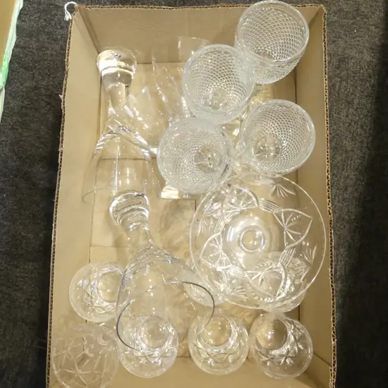 ASST DRINKING GLASSES ETC INCL. SET OF 6 STUART TUMBLERS H.100mm