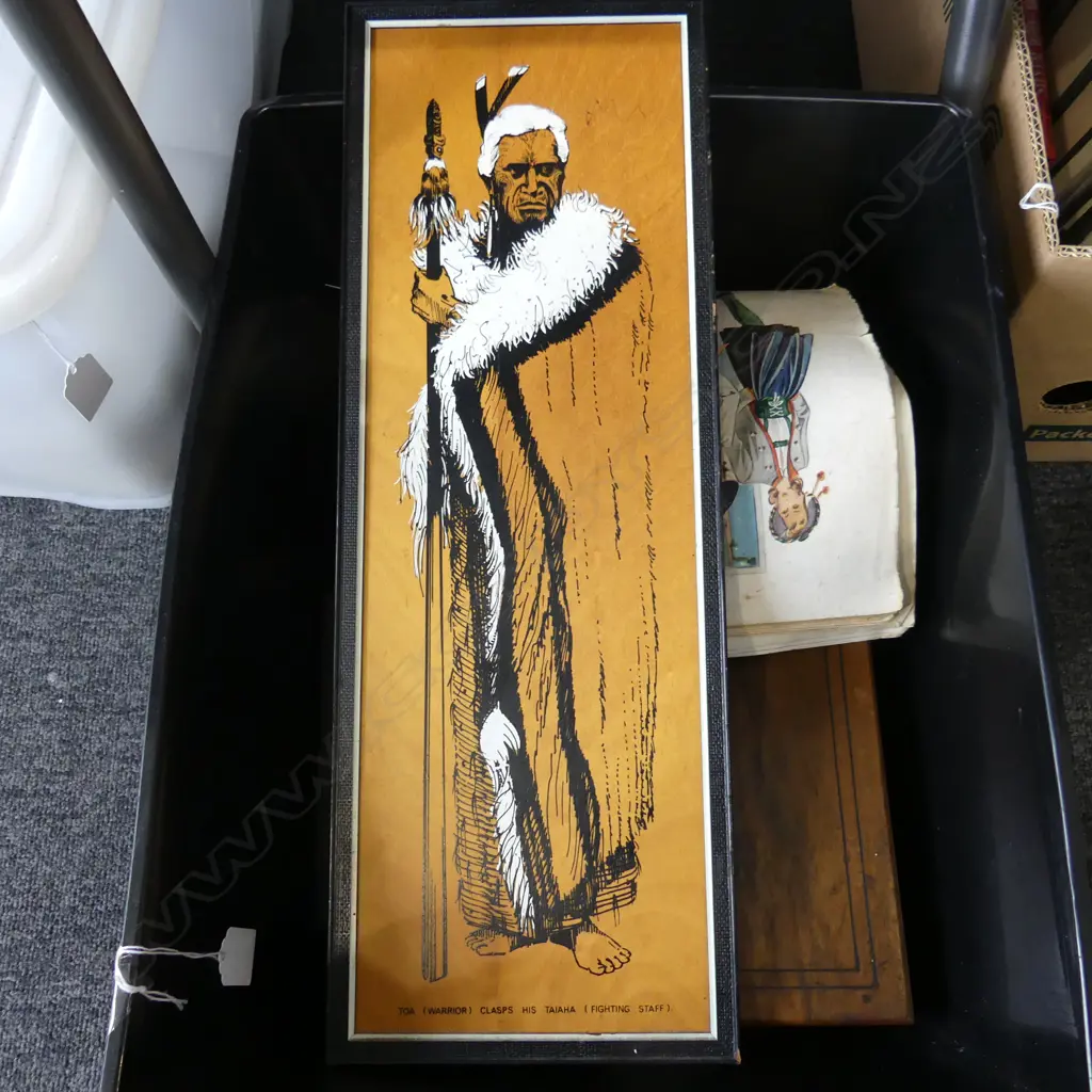 CONTAINER OF CHESS BOARDS WORK BOX MAORI WALL PLAQUE H310MM B/WHITE BOWL & VINTAGE FASHION MAGS  Image 1++