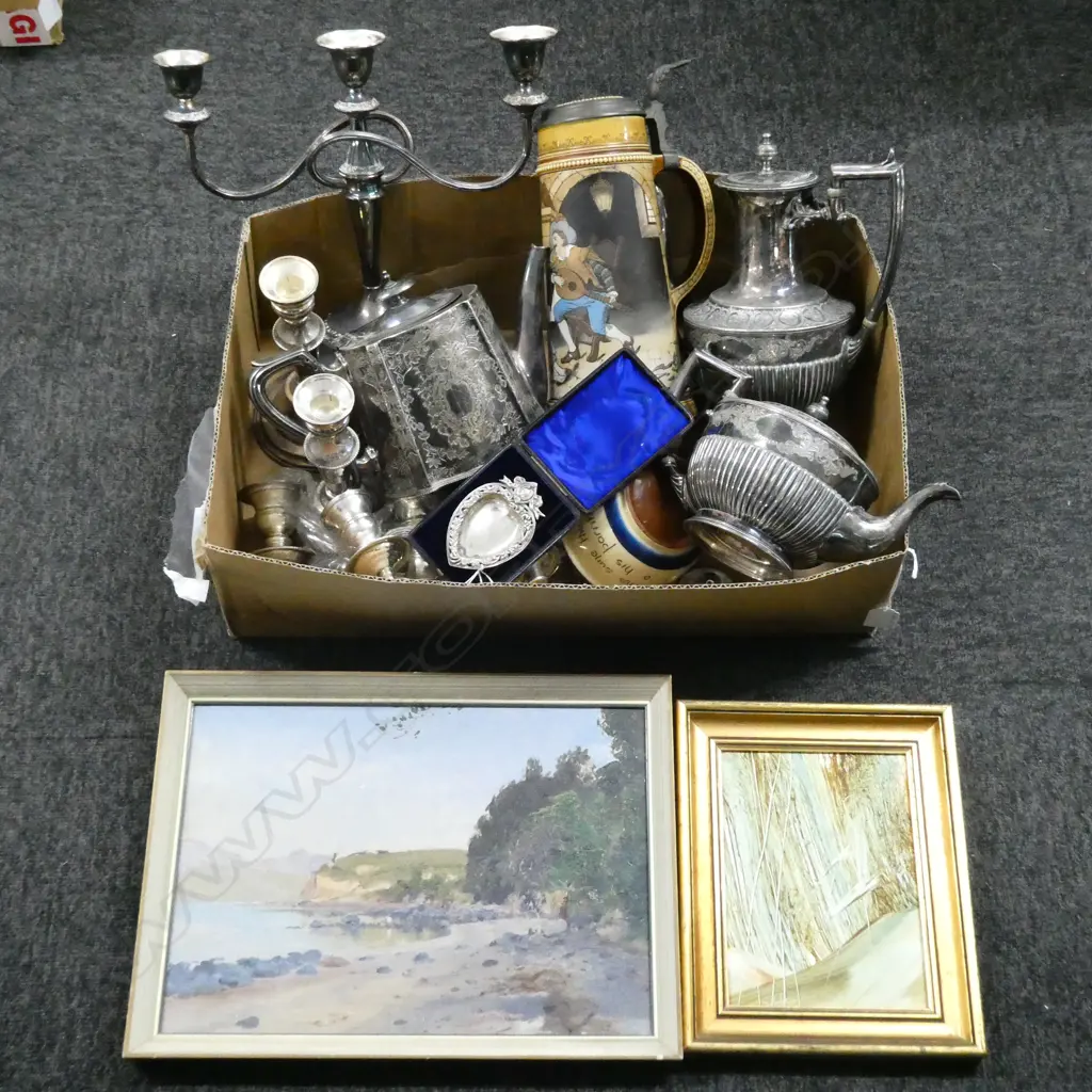 ASST. EP, ARTWORK, VILLEROY & BOCH TANKARD H.285mm, STG SILVER DISH 21.8grms in silver cabinet for viewing Image 1++