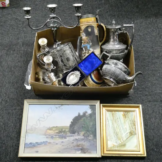 ASST. EP, ARTWORK, VILLEROY & BOCH TANKARD H.285mm, STG SILVER DISH 21.8grms in silver cabinet for viewing