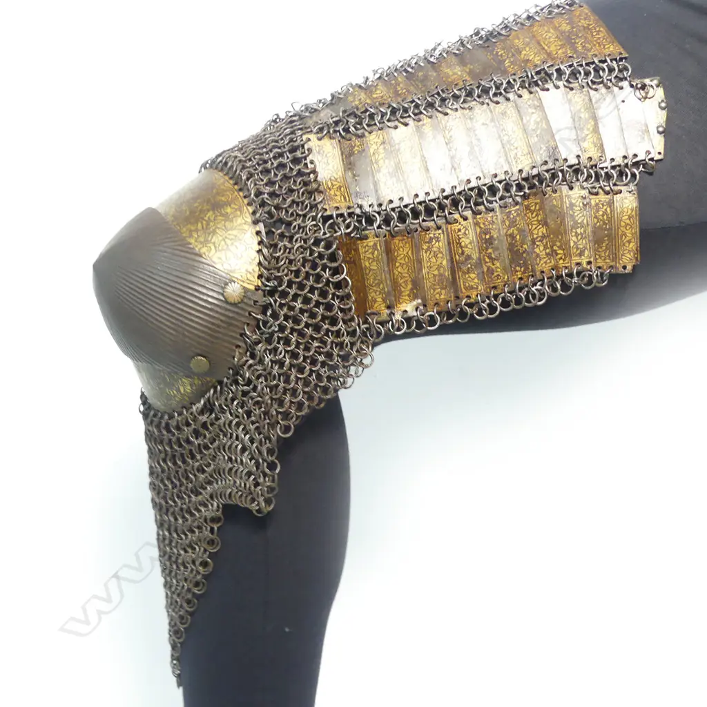 A 16th/17thC Ottoman-Turk or Persian mail, plate and lamellar cuisse or knee and thigh armour defenses, as worn by fully armoured cavalrymen, Image 1++