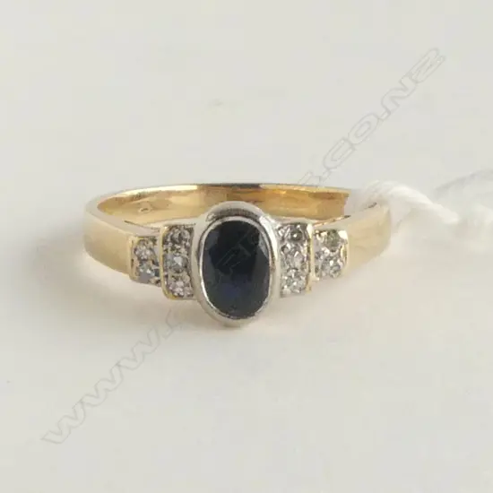 9ct YELLOW GOLD SAPPHIRE & DIAMOND RING 2.64gms SIZE N