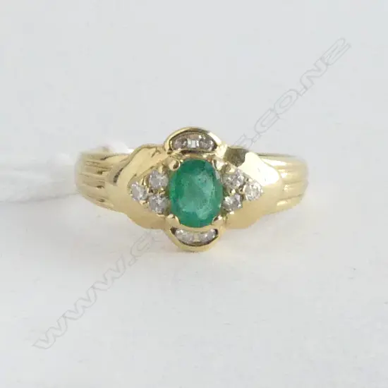 14CT YG EMERALD & DIAMOND RING SIZE M 3.18gms RV $2000