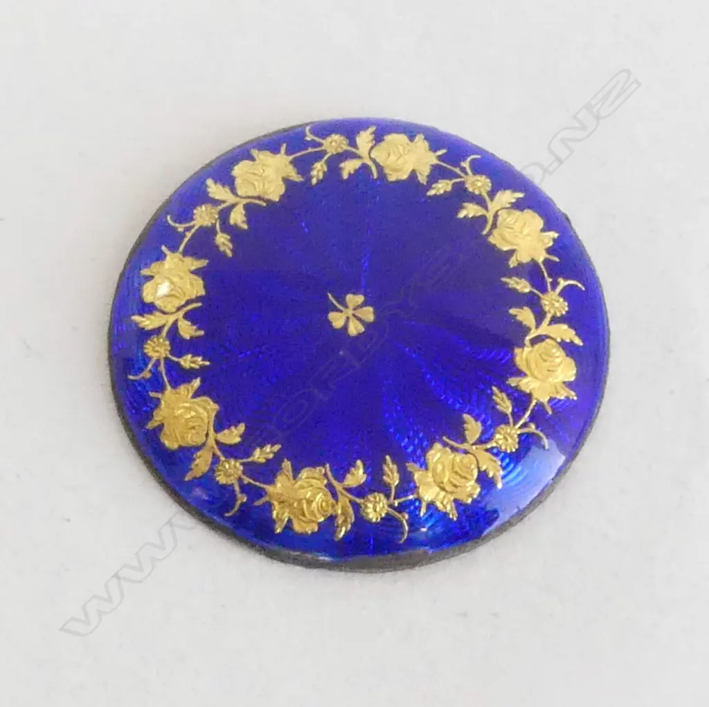 .800 SILVER BLUE GUILLOCHE ENAMEL & GILDED WATCH BACK minor loss to edge Image 1++