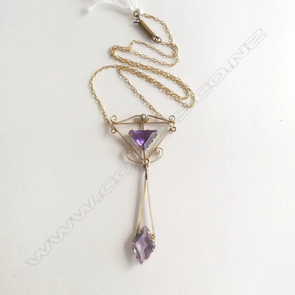 9CT EDWARDIAN AMETHYST PENDANT NECKLACE 3.6gms Image 1++