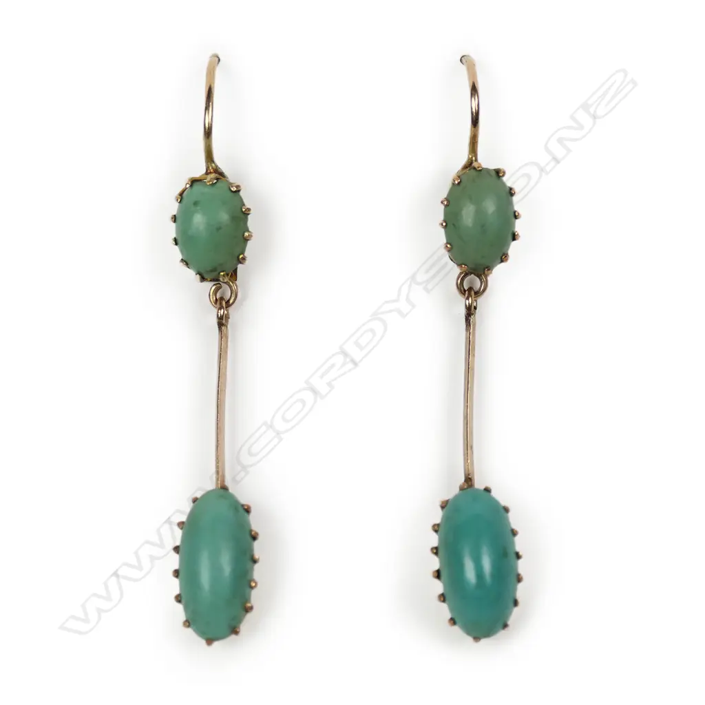PR 9CT TURQUOISE DROP EARRINGS 2.3gms Image 1++