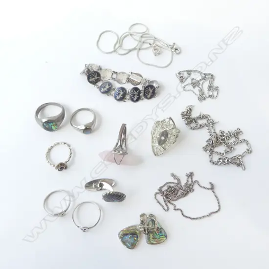925 SILVER JEWELLERY INCL. CHAINS, RINGS ETC