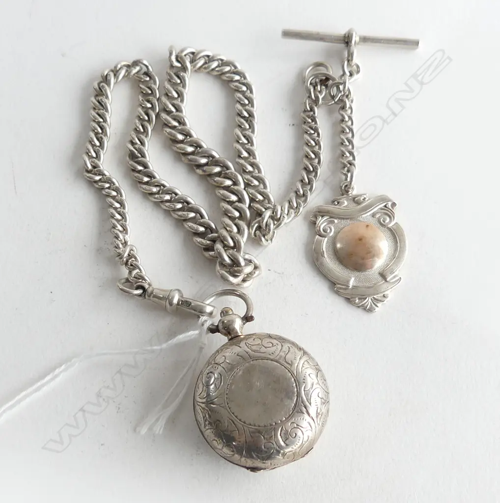 STG SILVER CHAIN L.390mm w. SOVEREIGN CASE & MEDAL Image 1++