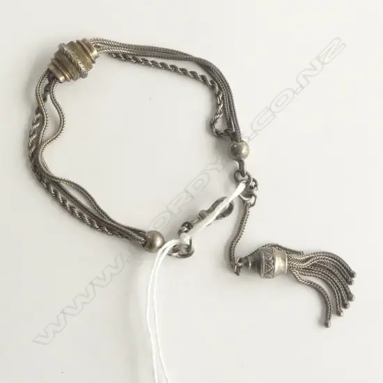 ANTIQUE SILVER ALBERTINA triple chain w tassel