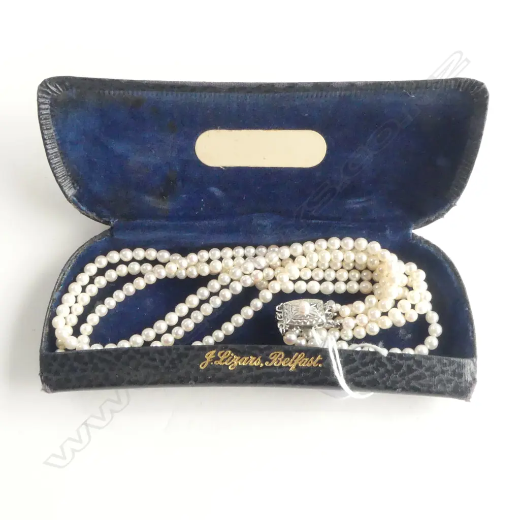 TRIPLE STRAND AKOYA CULTURED PEARL CHOKER NECKLACE with silver clasp. VALUATION $2980 Image 1++