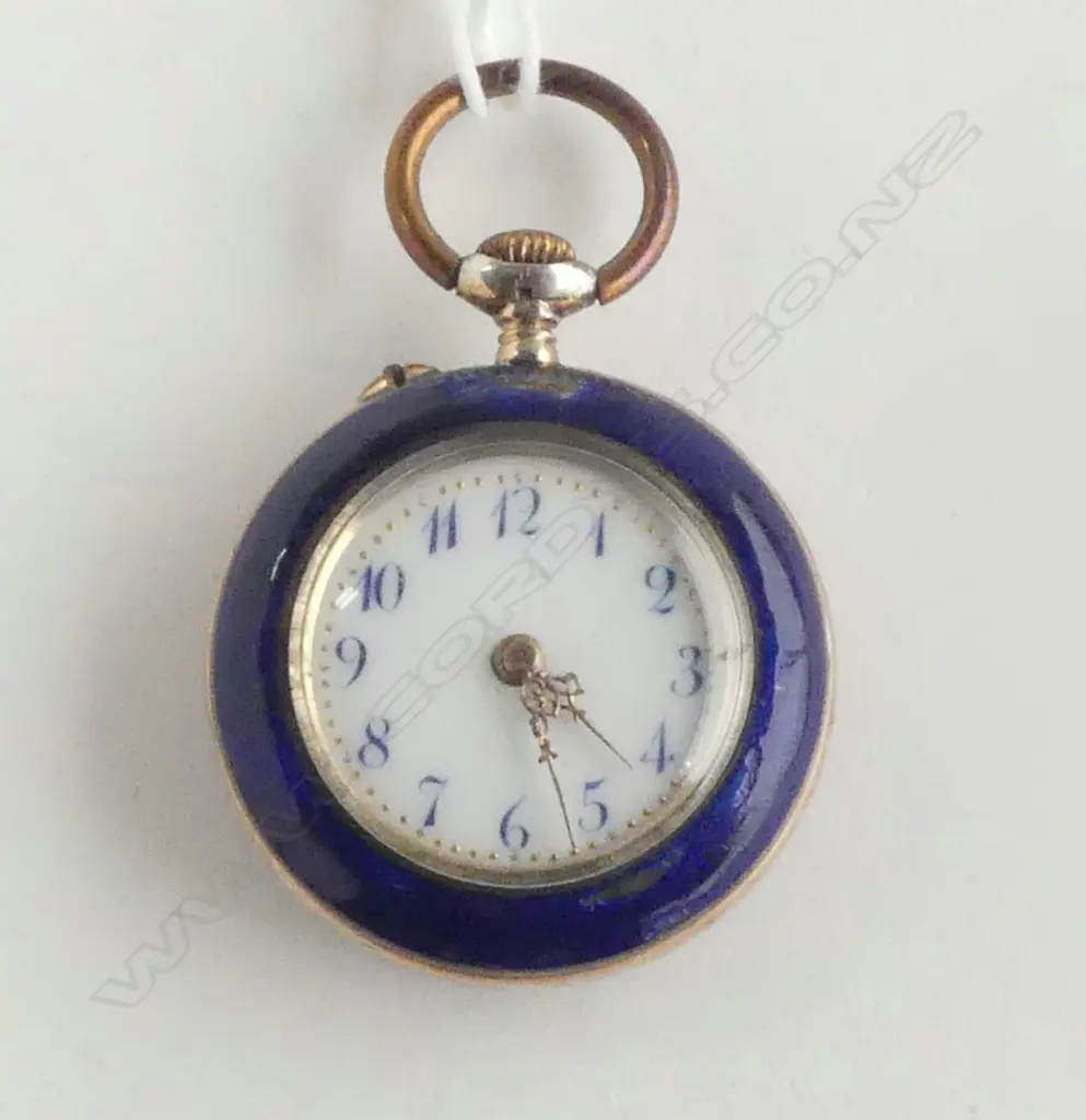 EARLY 20thC SWISS .935 SILVER & BLUE ENAMEL LADIES POCKET WATCH gilt highlights small damages Image 1++