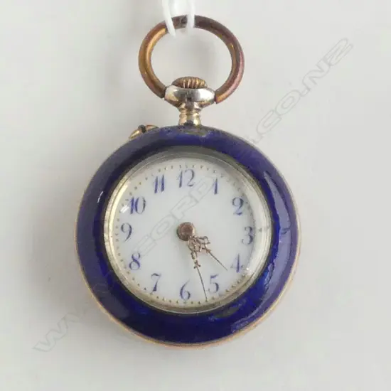 EARLY 20thC SWISS .935 SILVER & BLUE ENAMEL LADIES POCKET WATCH gilt highlights small damages