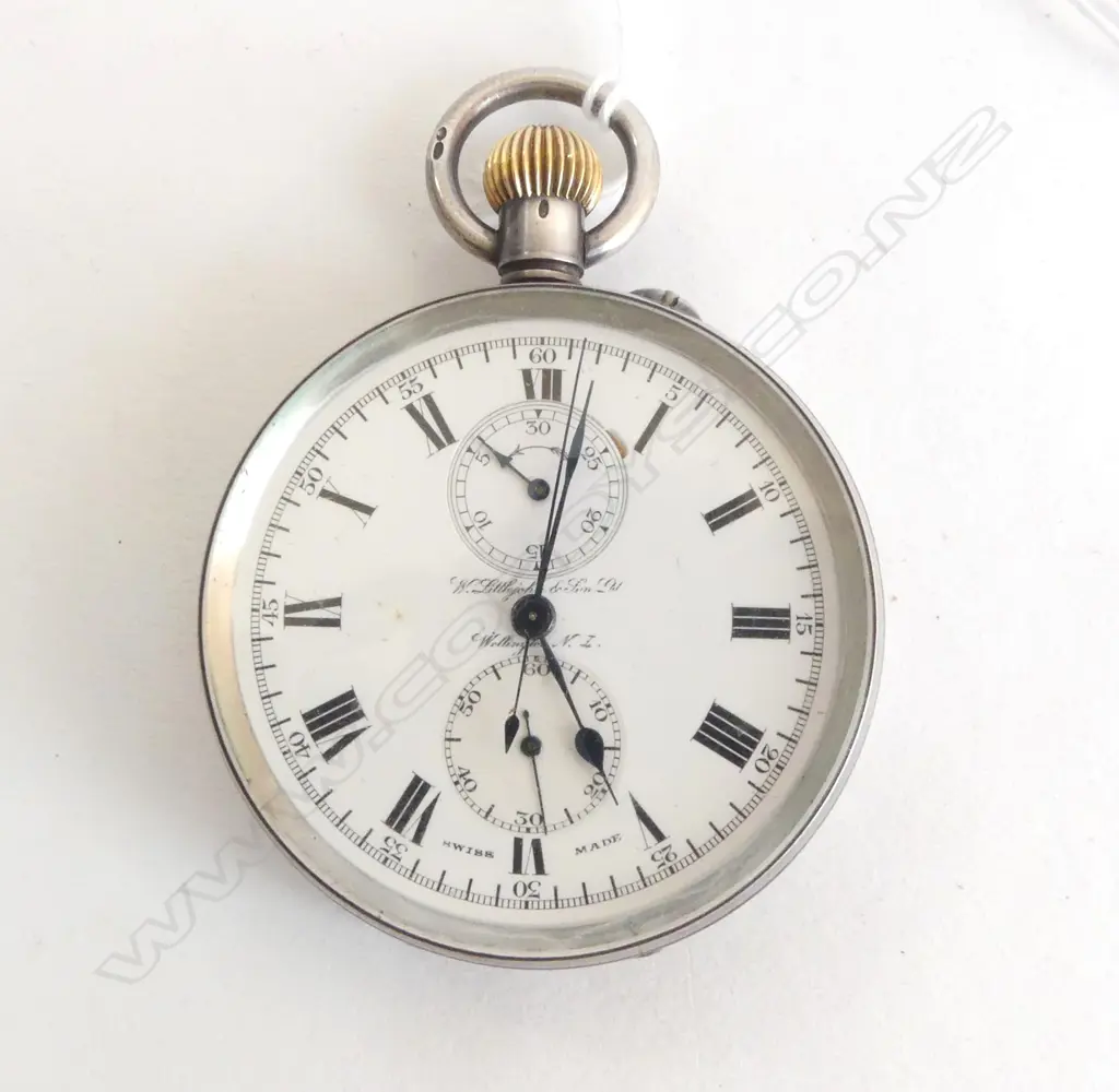 LGE SILVER OPEN FACE POCKET WATCH with subsidiary seconds & calendar dials running  Image 1++