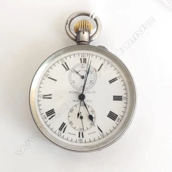 LGE SILVER OPEN FACE POCKET WATCH with subsidiary seconds & calendar dials running 