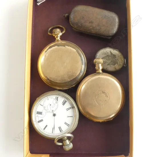 3 POCKET WATCHES (some faults); DOUBLE SOV CASE & EDWARDIAN LOCKET