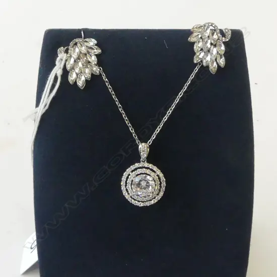 LG COSTUME CZ PENDANT & PR SWAN EARRINGS