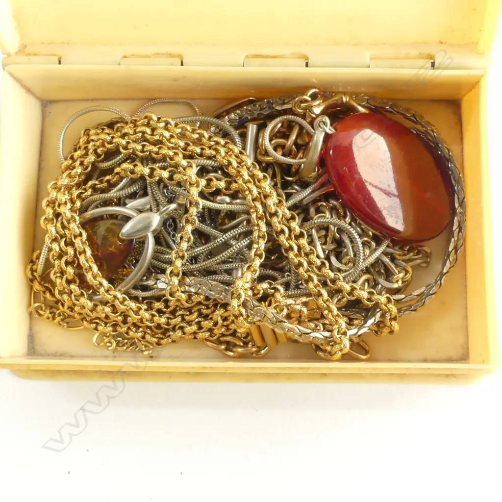 CELULOID BOX OF CHAINS & PENDANTS Image 1++