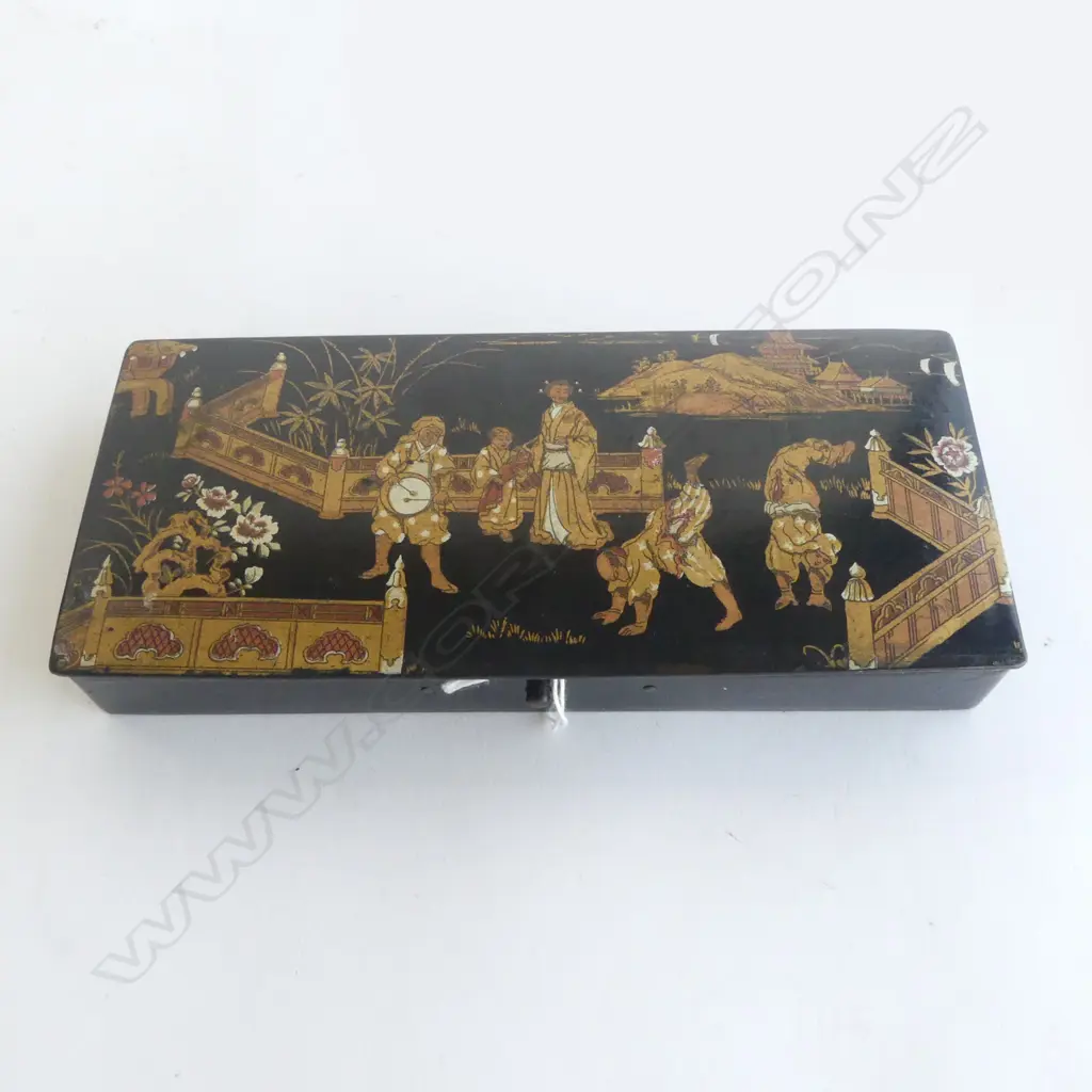 JAPANESE CHINOISERIE PEN BOX WITH PENS & NIBS L220MM Image 1++