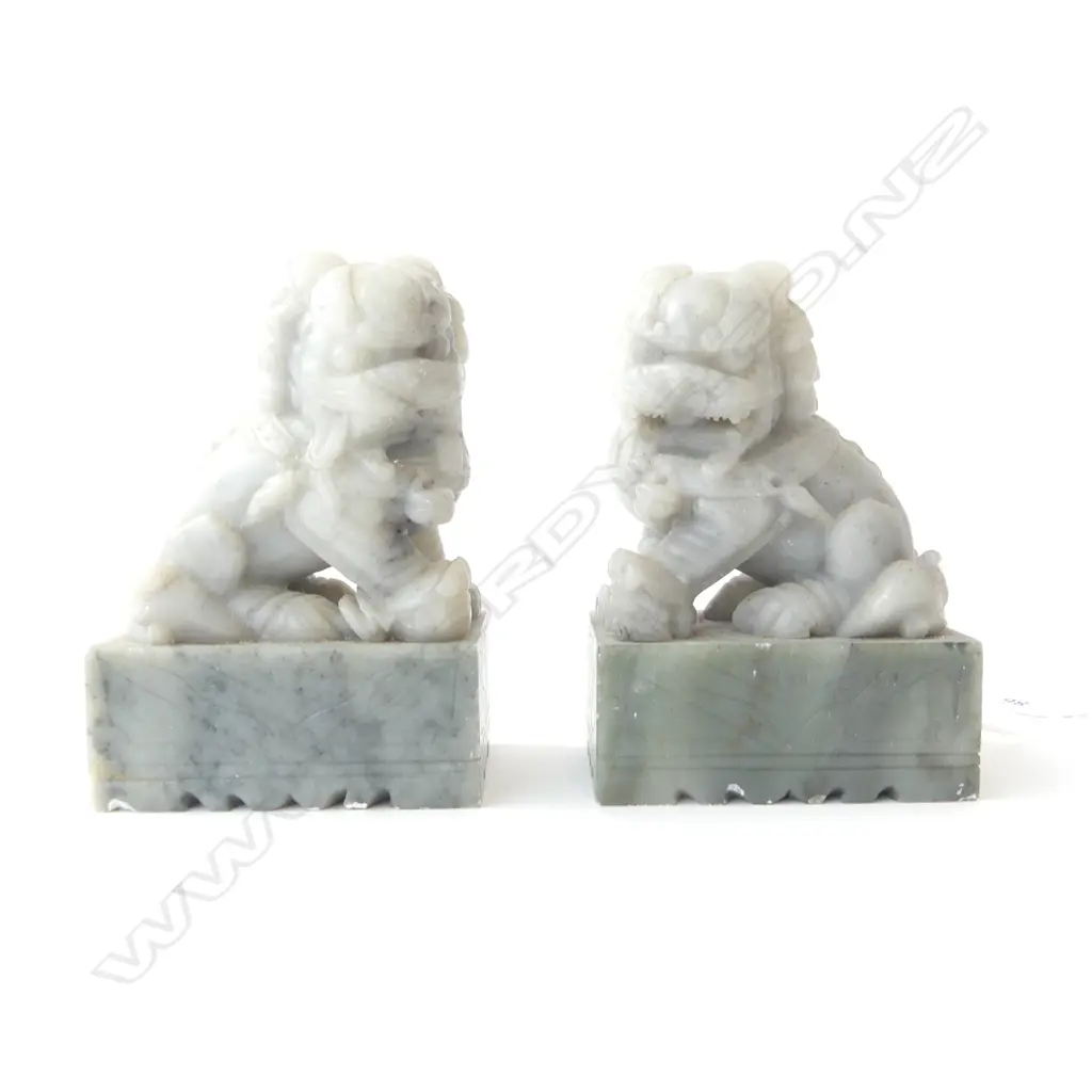 PR OF CHINESE SOAPSTONE FOO DOGS H130MM Image 1++