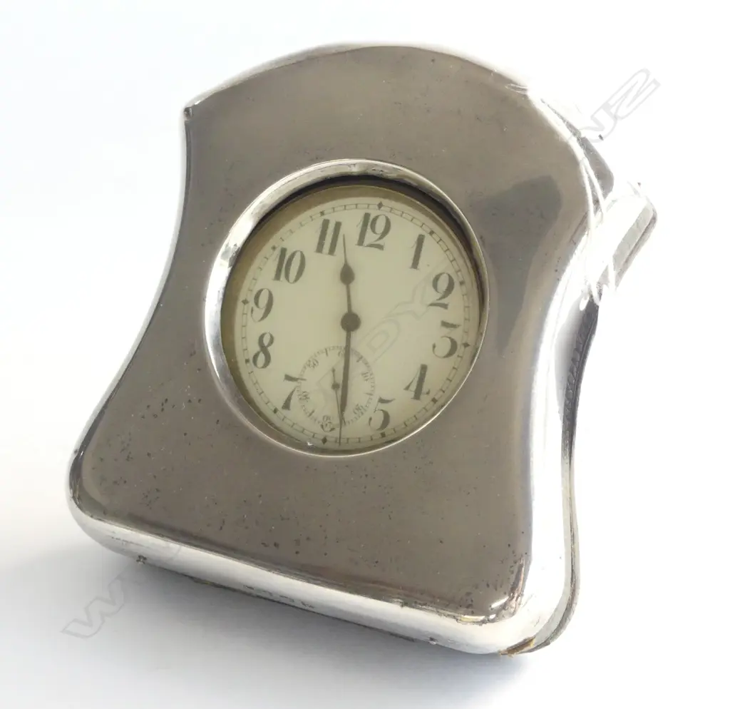SILVER FRAMED LGE POCKET WATCH TRAVEL CLOCK with pocket watch running. Birmingham 1914 Image 1++