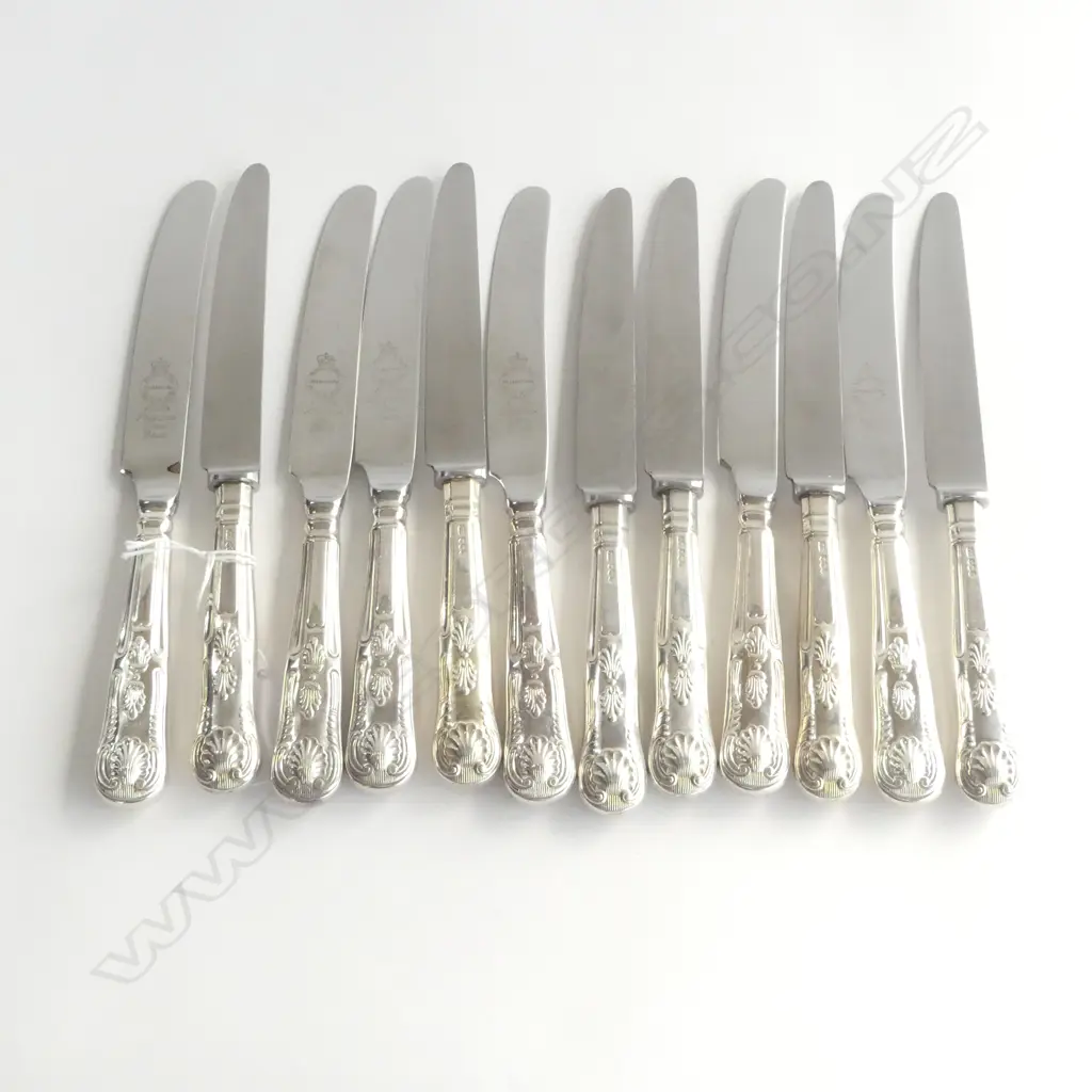 set 12 SILVER HANDLED KING'S PATTERN TABLE KNIVES Sheffield 1973  Image 1++