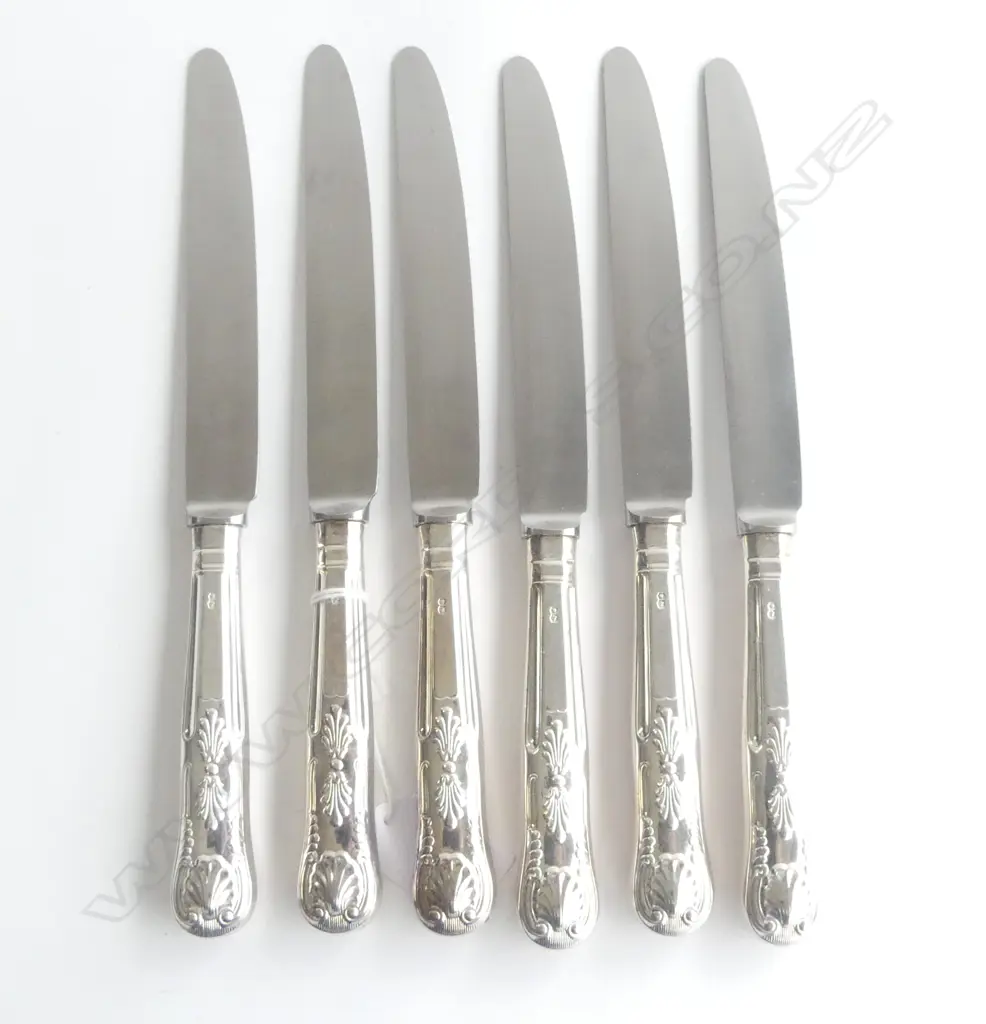 SIX SILVER HANDLED KING'S PATTERN TABLE KNIVES Sheffield 1973  Image 1++