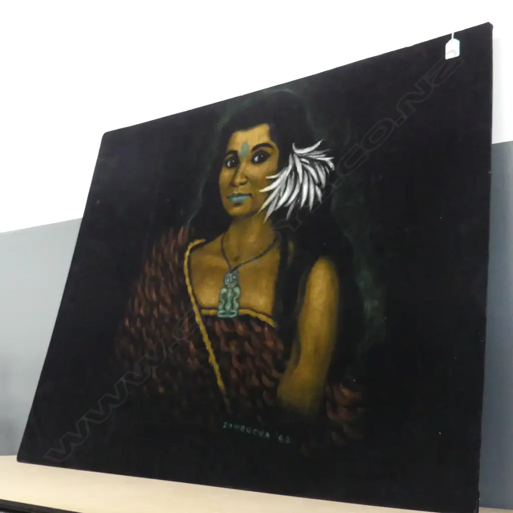 KRISTIN ZAMBUCKA MAORI WAHINE PAINTING ON VELVET SIGNED ZAMBUCKA ’62 820x1015mm Image 1++
