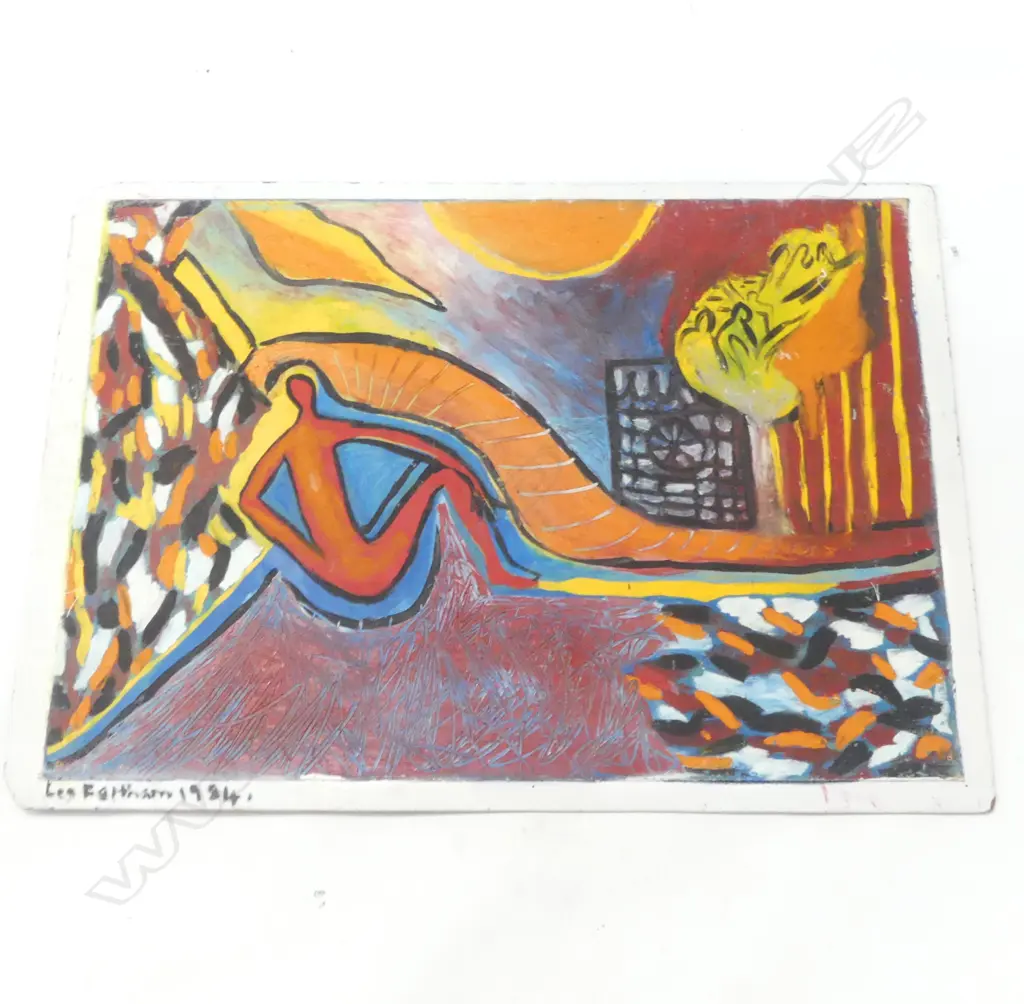 LEE FELTHAM DOUBLE SIDED ARTWORK; GUITAR PLAYER / ORANGE ABSTRACT 1984 ACRYLIC ON BOARD 690x975mm... Image 1++