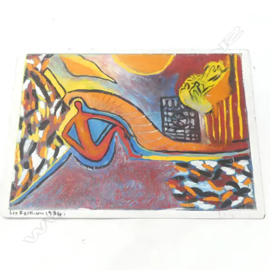 LEE FELTHAM DOUBLE SIDED ARTWORK; GUITAR PLAYER / ORANGE ABSTRACT 1984 ACRYLIC ON BOARD 690x975mm...