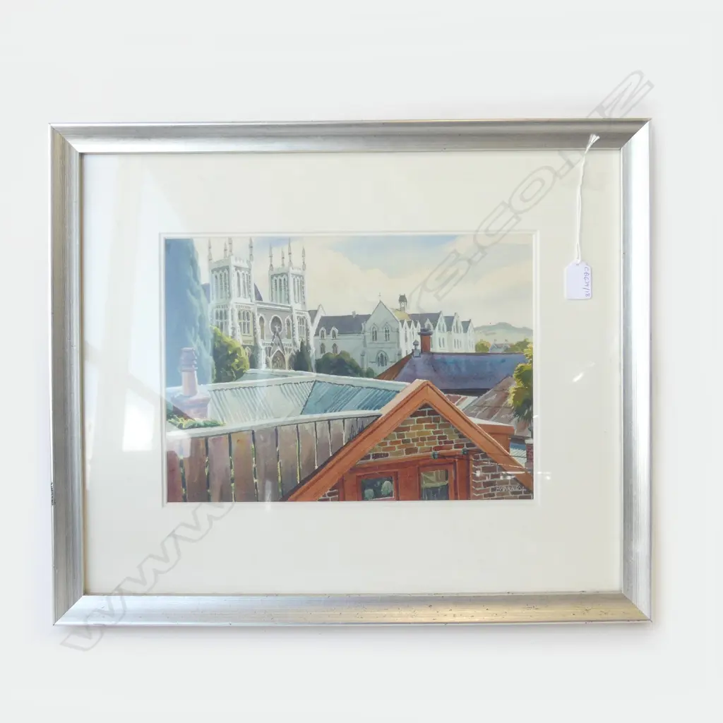 DON McARA (NZ b.1937) 'ROOFTOPS AT BISHOPSCOURT, DUNEDIN' WC '04 250x345mm Image 1++