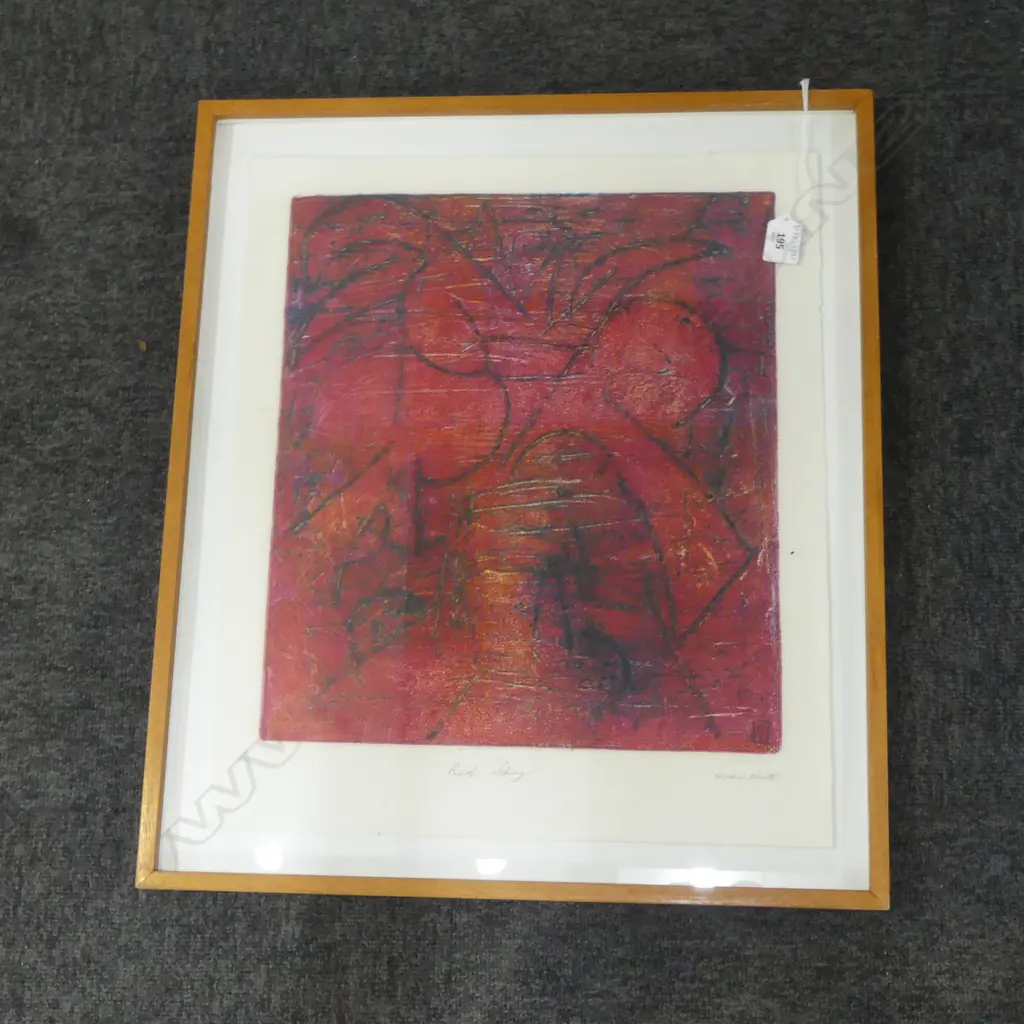 HEATHER WAITE 'RED SKY' SCREENPRINT 490x415mm Image 1++