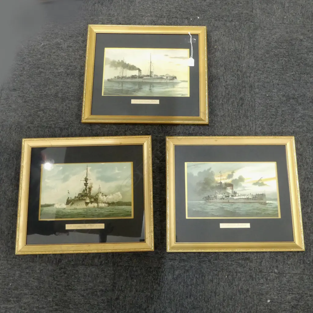3 1890s GERMAN LITHOGRAPHS, KAISERS GRAND FLEET, 200x330mm Image 1++
