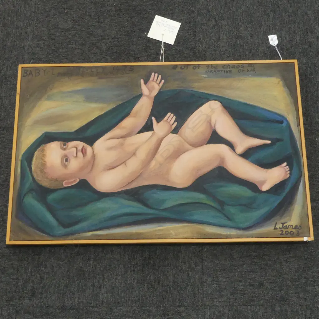 OIL ON BOARD BABY 1 SIGNED L JAMES 2003 H520 L810MM Image 1++