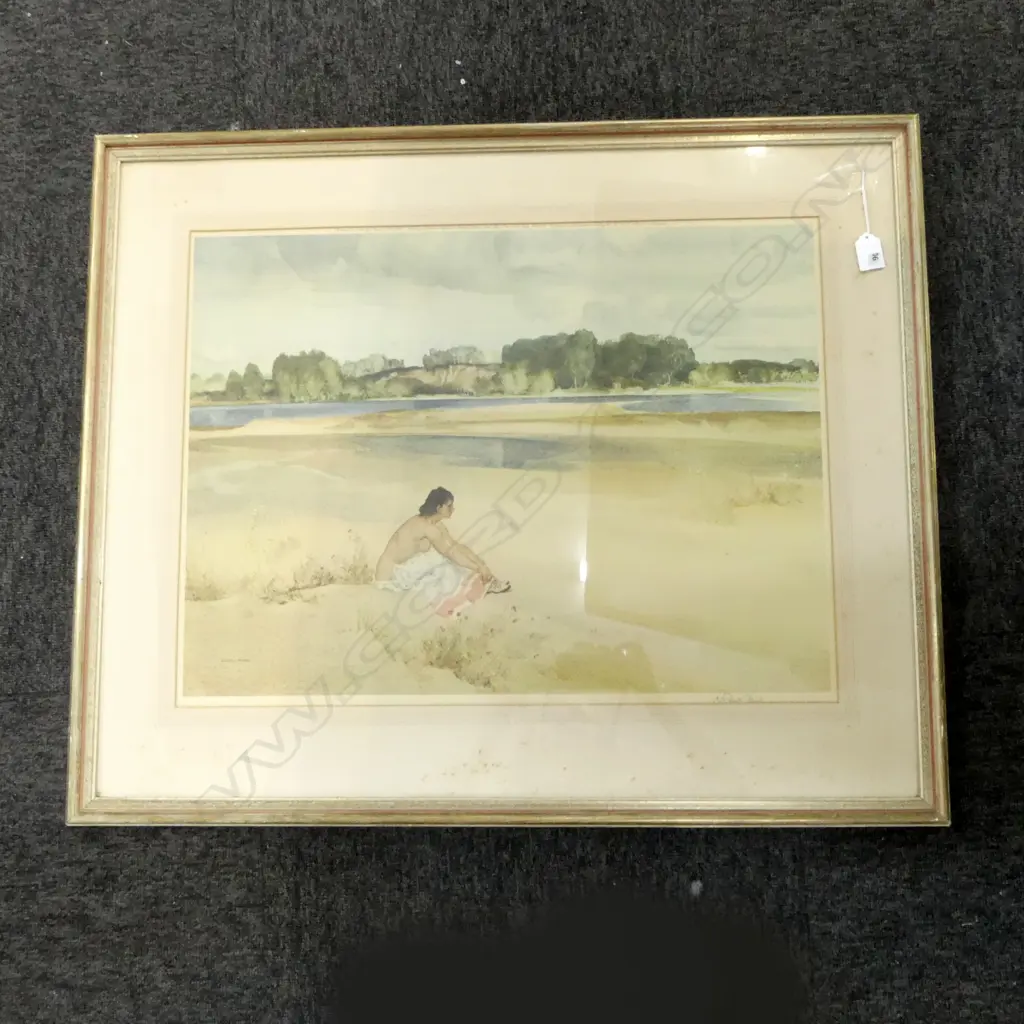 SIR WILLIAM RUSSELL FLINT SIGNED PRINT SUNBATHING WOMAN 615 X 455mm 'Anne Marie by the Loire'  Image 1++