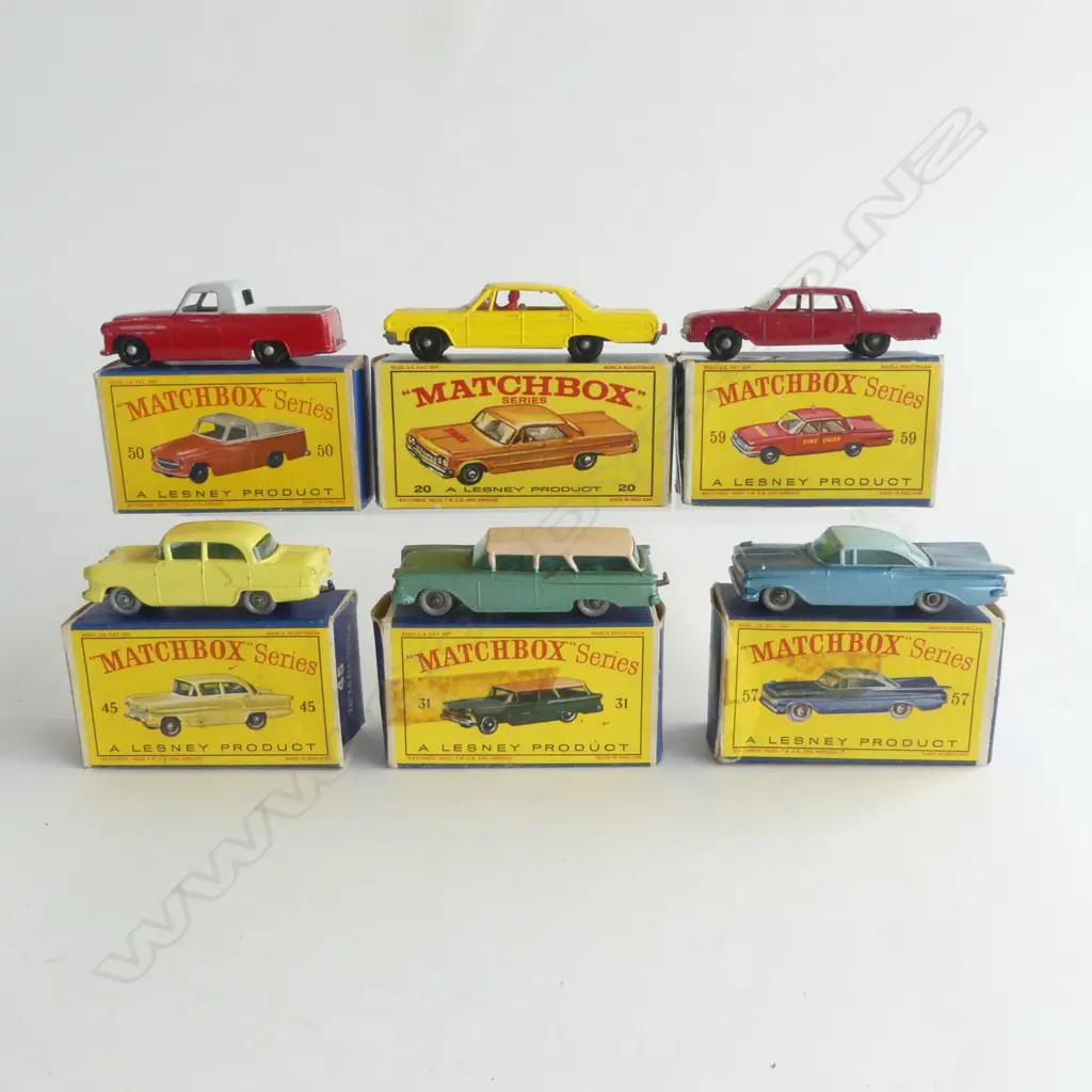 6 MINT & BOXED MATCHBOX TOYS NUMBERS20 31 45 50 57 & 59 Image 1++
